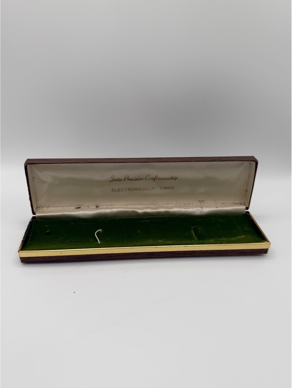 Vintage Swiss Precision Craftsman Watch Display Box Green Velvet Interior